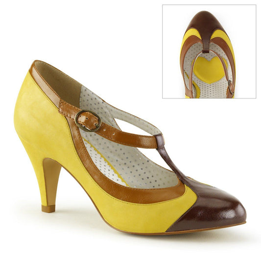 PEACH-03 Yellow Multi Faux Leather Pin Up Couture