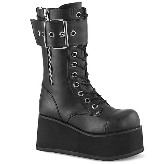 PETROL-150 Black Vegan Leather Calf Boot Demonia