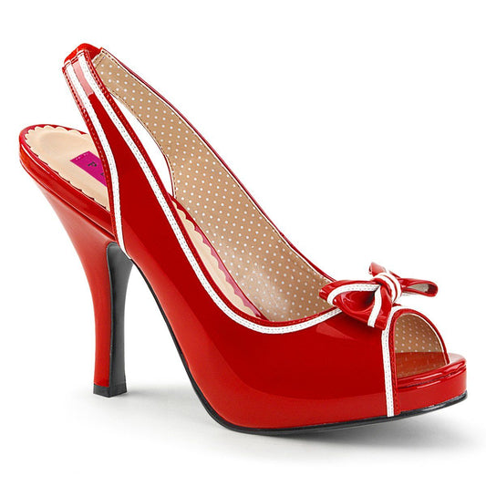 PINUP-10 Red-White Patent Pleaser Pink Label