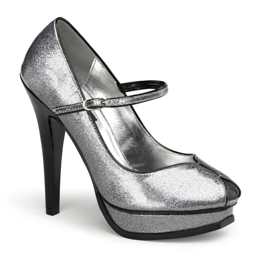 PLEASURE-02G Silver Glitter Patent Pin Up Couture