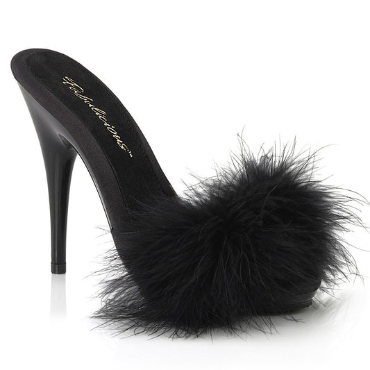 POISE-501F Black Satin-Marabou Fur/Black Fabulicious