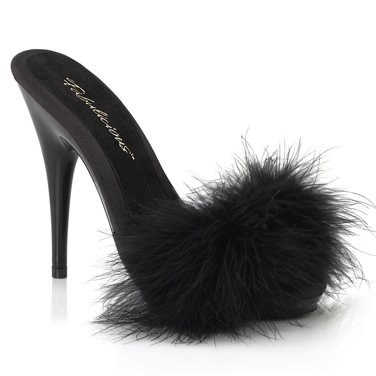 POISE-501F Black Satin-Marabou Fur/Black Fabulicious