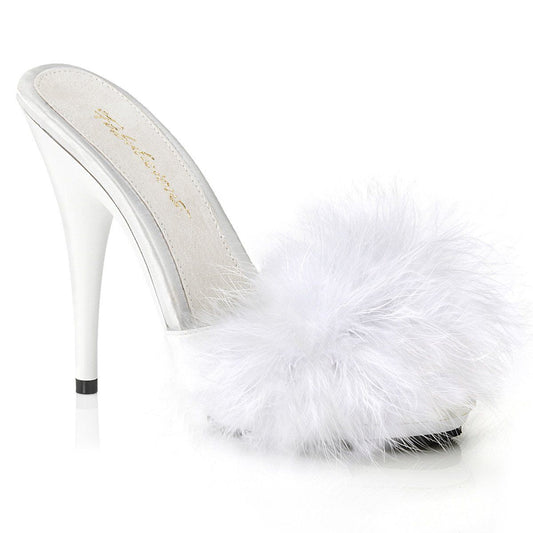POISE-501F White Satin-Marabou Fur/White Fabulicious