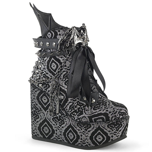 POISON-107 Black-Silver Faux Nubuck Leather Ankle Boot Demonia