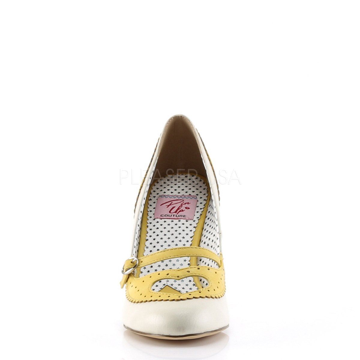 POPPY-18 Yellow-Cream Faux Leather Pin Up Couture