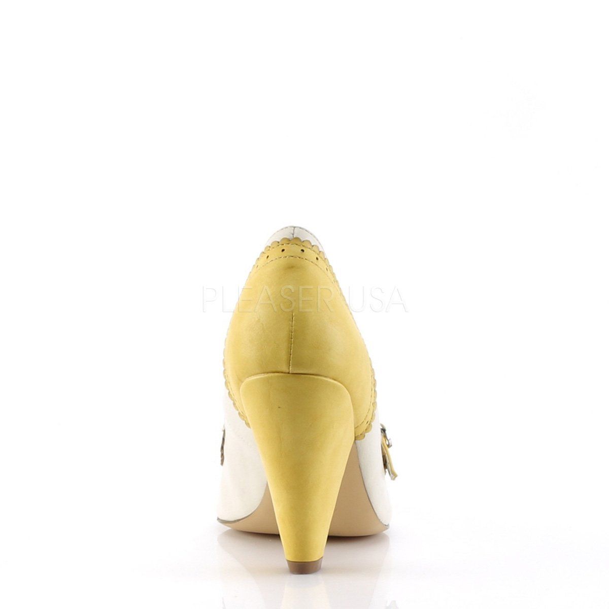 POPPY-18 Yellow-Cream Faux Leather Pin Up Couture
