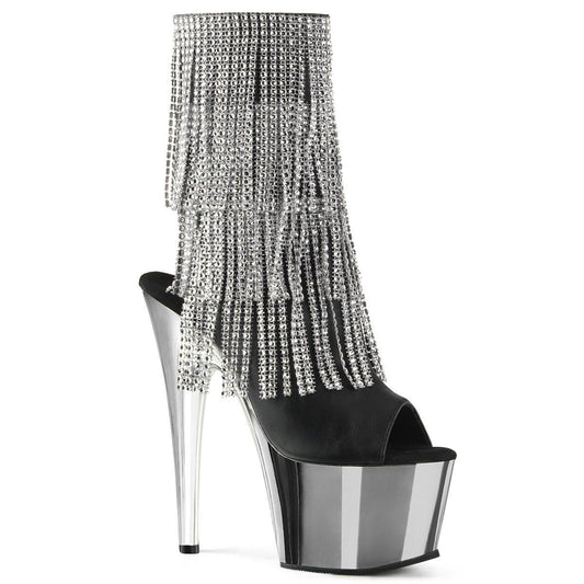 Pleaser ADORE-1024RhinestoneF Black Faux Leather-Silver/Silver Chrome Ankle Boot Ankle Boot Pleaser