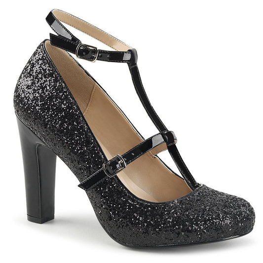 QUEEN-01 Black Glitter-Patent Pleaser Pink Label