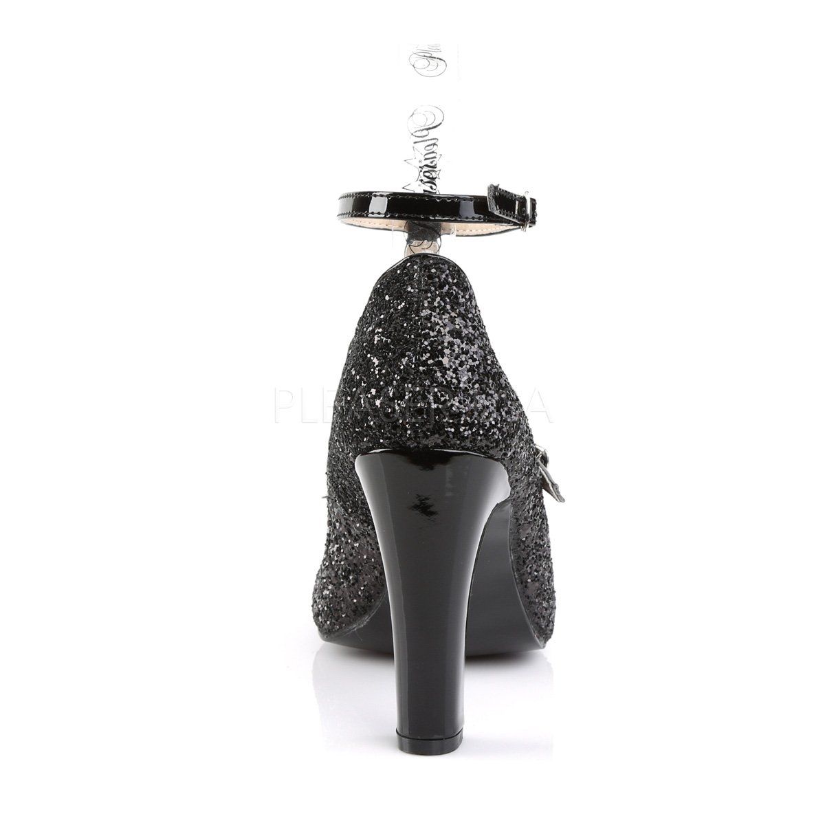 QUEEN-01 Black Glitter-Patent Pleaser Pink Label