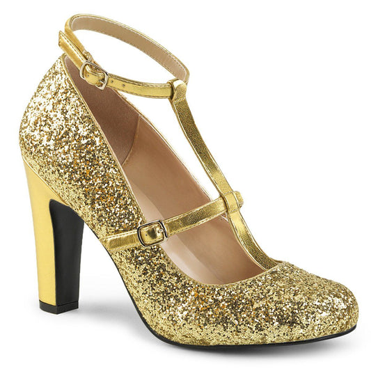 QUEEN-01 Gold Glitter-Metallic Pu Pleaser Pink Label