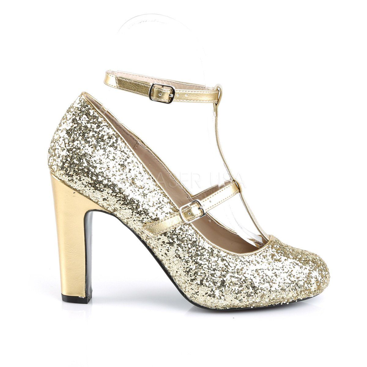 QUEEN-01 Gold Glitter-Metallic Pu Pleaser Pink Label