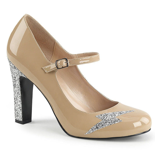 QUEEN-02 Cream Patent-Silver Glitter Pleaser Pink Label