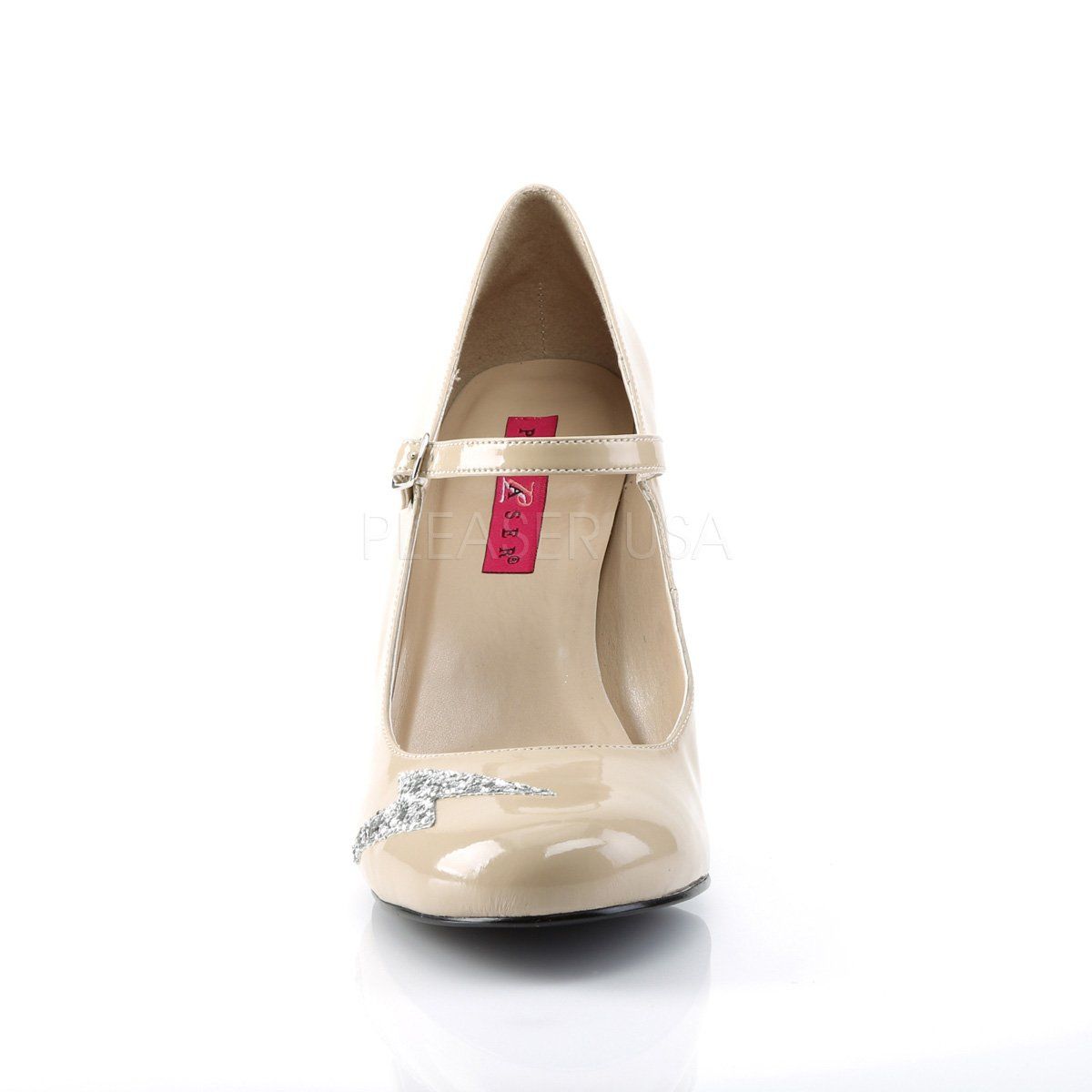 QUEEN-02 Cream Patent-Silver Glitter Pleaser Pink Label