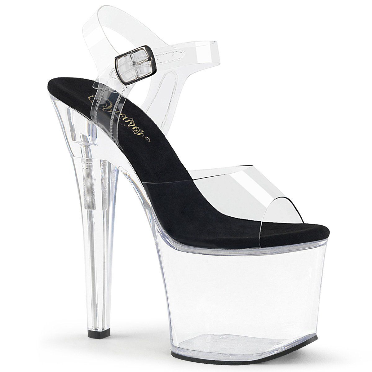 RADIANT-708 Clear-Black/Clear Platform Sandal Pleaser