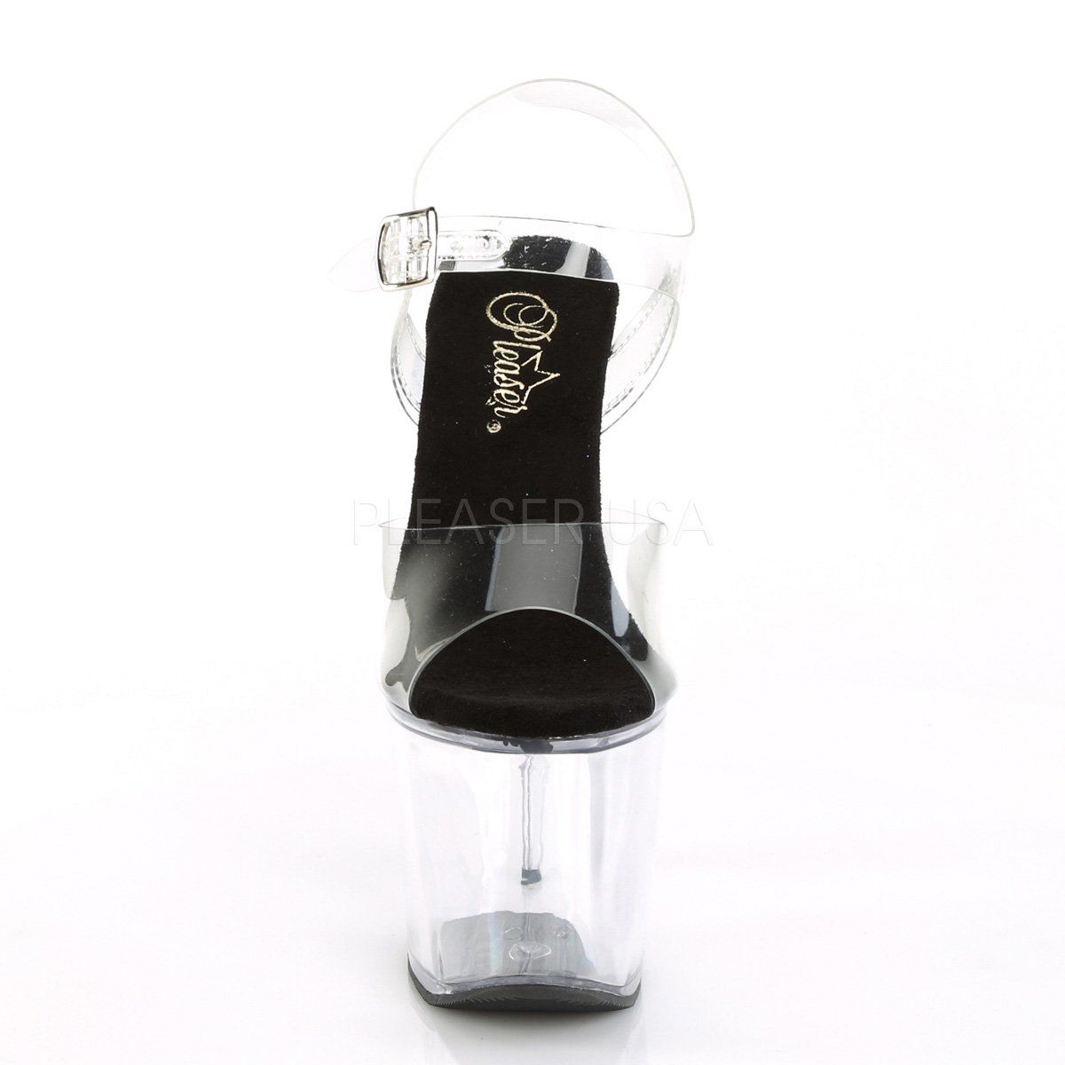 RADIANT-708 Clear-Black/Clear Platform Sandal Pleaser