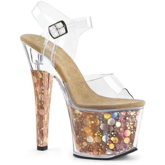 RADIANT-708BHG Clear/Bronze Hologram Platform Sandal Pleaser