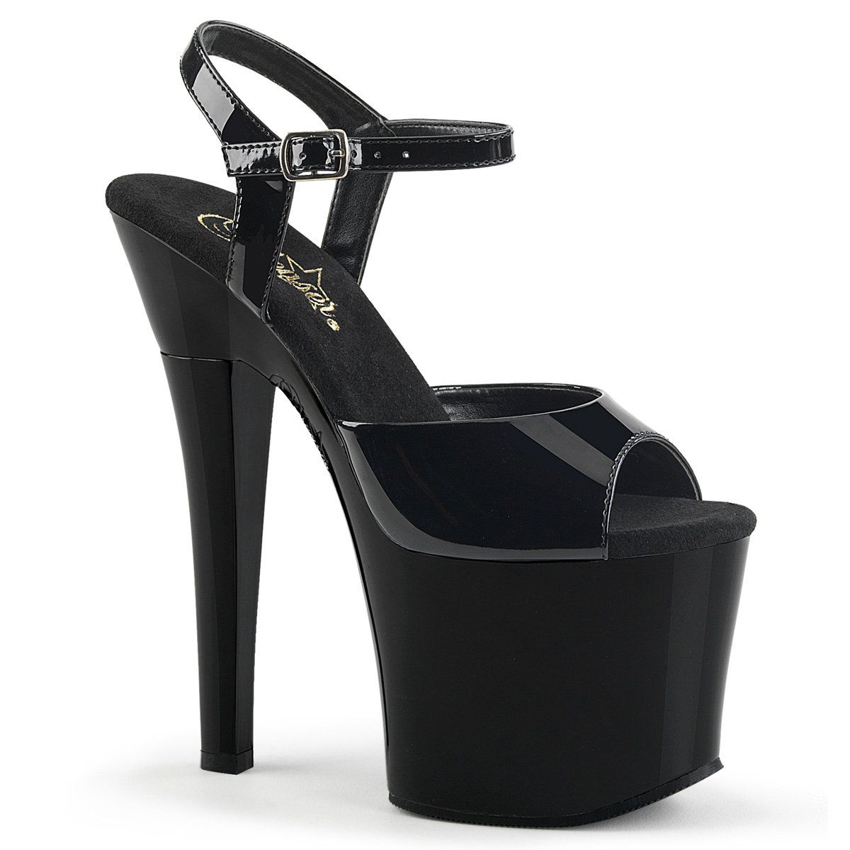 RADIANT-709 Black Patent Platform Sandal Pleaser