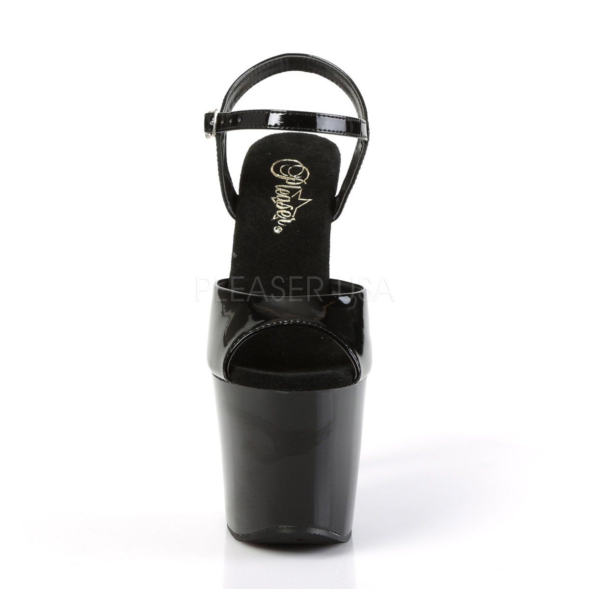 RADIANT-709 Black Patent Platform Sandal Pleaser