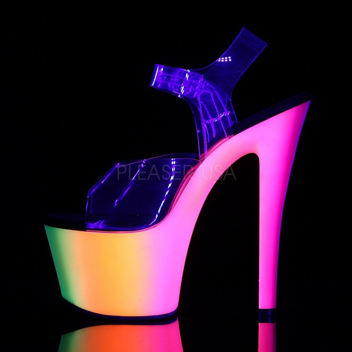 RAINBOW-308UV Clear/Neon Multi Platform Sandal Pleaser