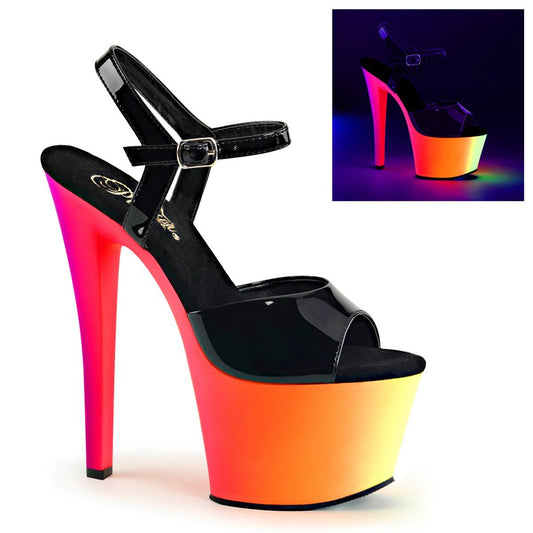 RAINBOW-309UV Black Patent/Neon Multi Platform Sandal Pleaser