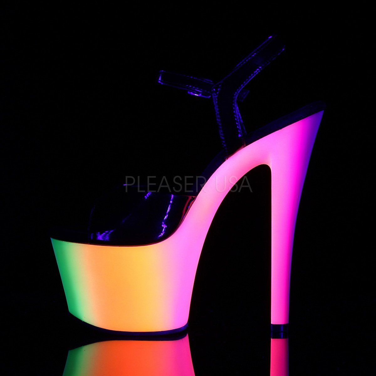 RAINBOW-309UV Black Patent/Neon Multi Platform Sandal Pleaser
