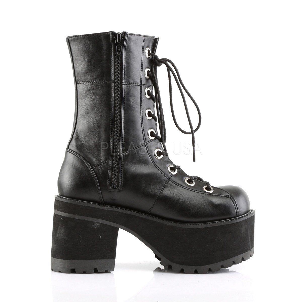 RANGER-301 Black Vegan Leather Calf Boot Demonia