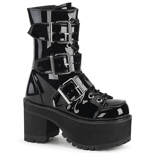 RANGER-308 Black Patent Ankle Boot Demonia