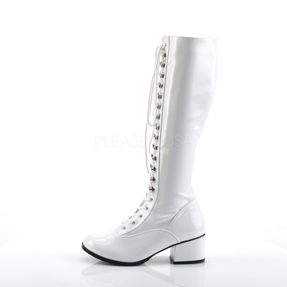 RETRO-302 White Stretch Patent Funtasma