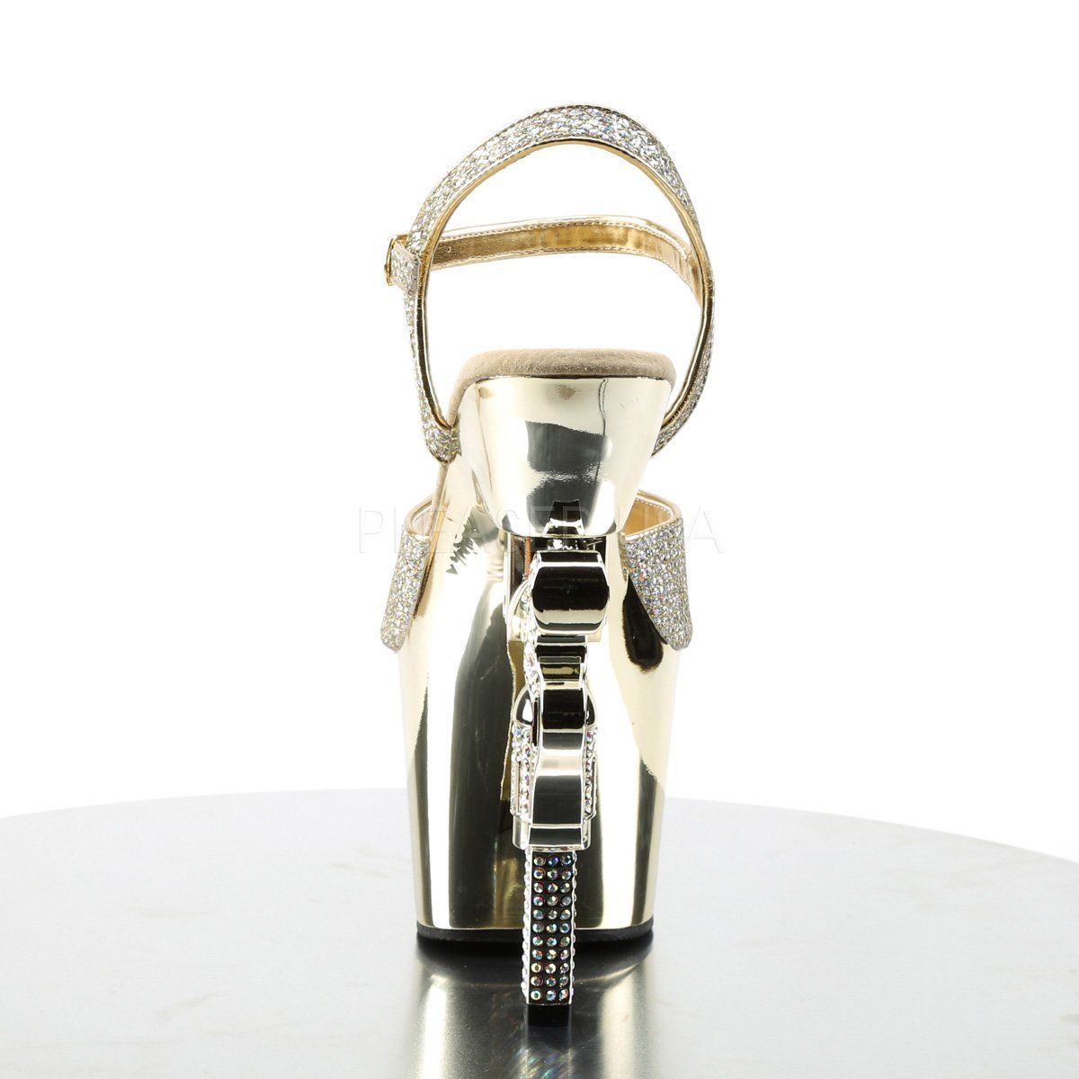 REVOLVER-709G Gold Multi Glitter/Gold Chrome Platform Sandal Pleaser