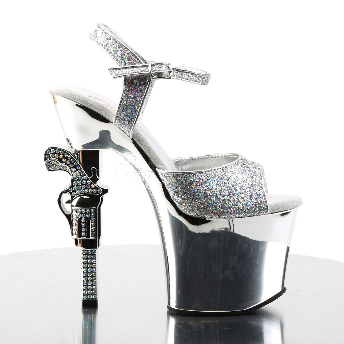 REVOLVER-709G Silver Multi Glitter/Silver Chrome Platform Sandal Pleaser