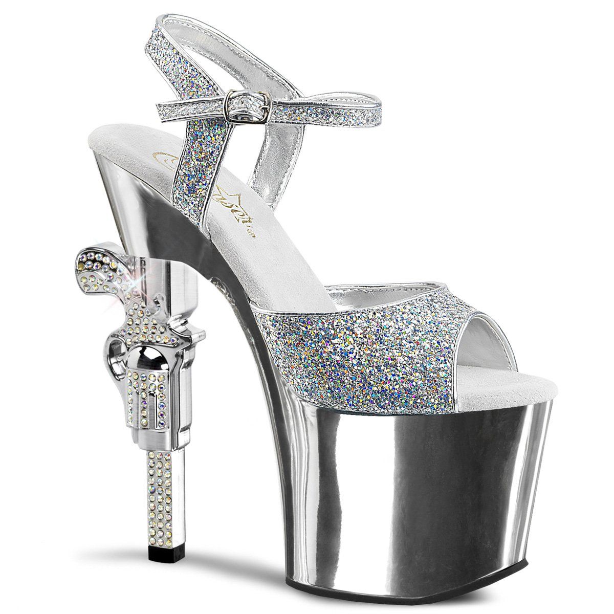 REVOLVER-709G Silver Multi Glitter/Silver Chrome Platform Sandal Pleaser