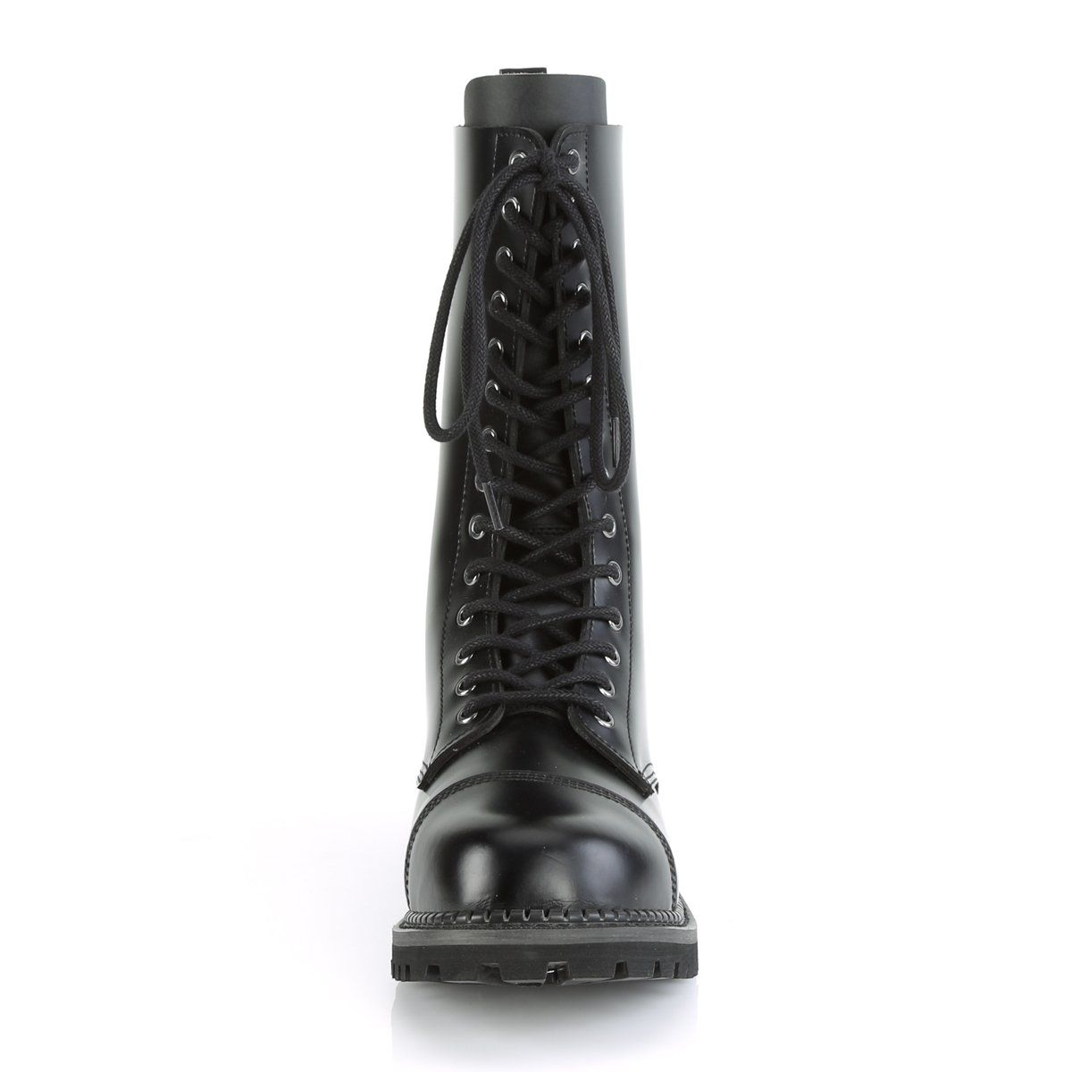 RIOT-14 Black Leather Mid-Calf Boot Demonia
