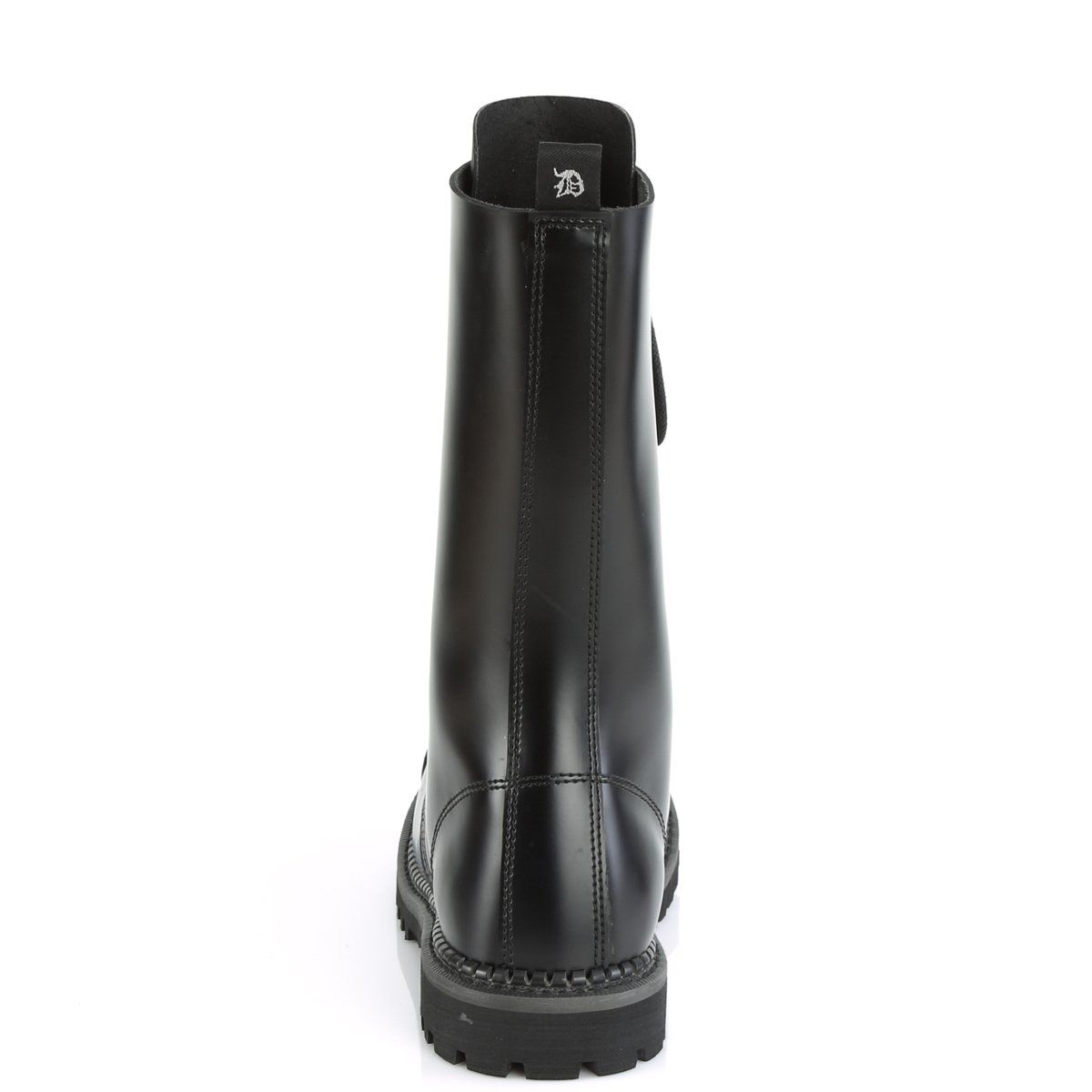 RIOT-14 Black Leather Mid-Calf Boot Demonia