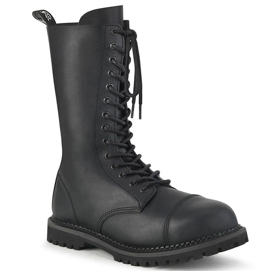 RIOT-14 Black Vegan Leather Mid-Calf Boot Demonia