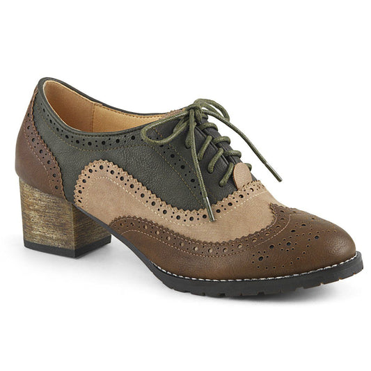 RUSSELL-34 Brown-multi Faux Leather Pin Up Couture