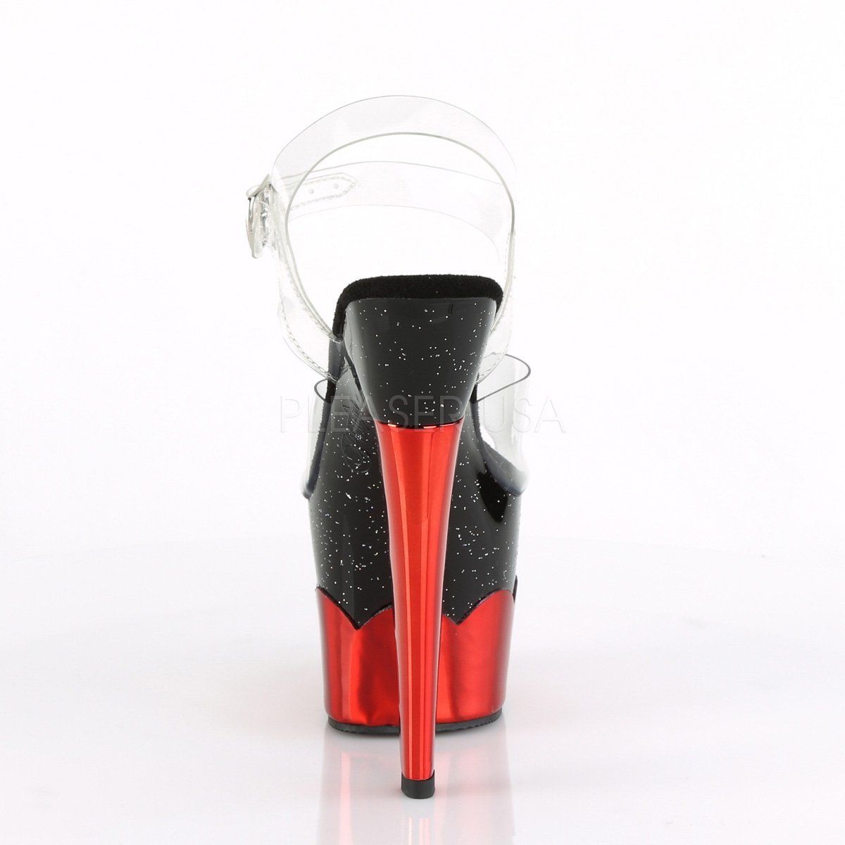 SCALLOP-708-2HGM Clear/Black-Red Hologram Platform Sandal Pleaser