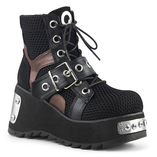 SCENE-53 Black Vegan Leather-Fishnet Fabric Ankle Boot Demonia