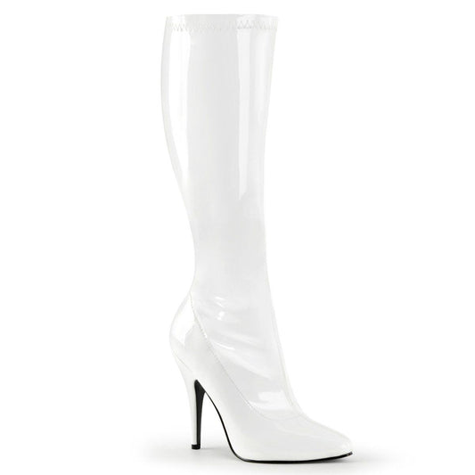 SEDUCE-2000 White Stretch Patent Knee Boot Pleaser