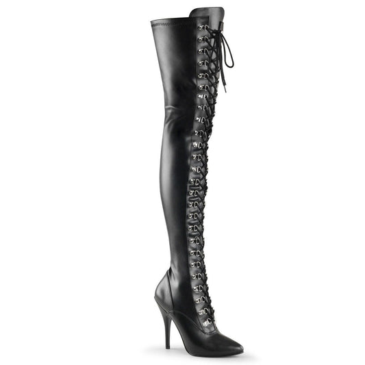 SEDUCE-3024 Black Stretch Faux Leather Thigh Boot Pleaser