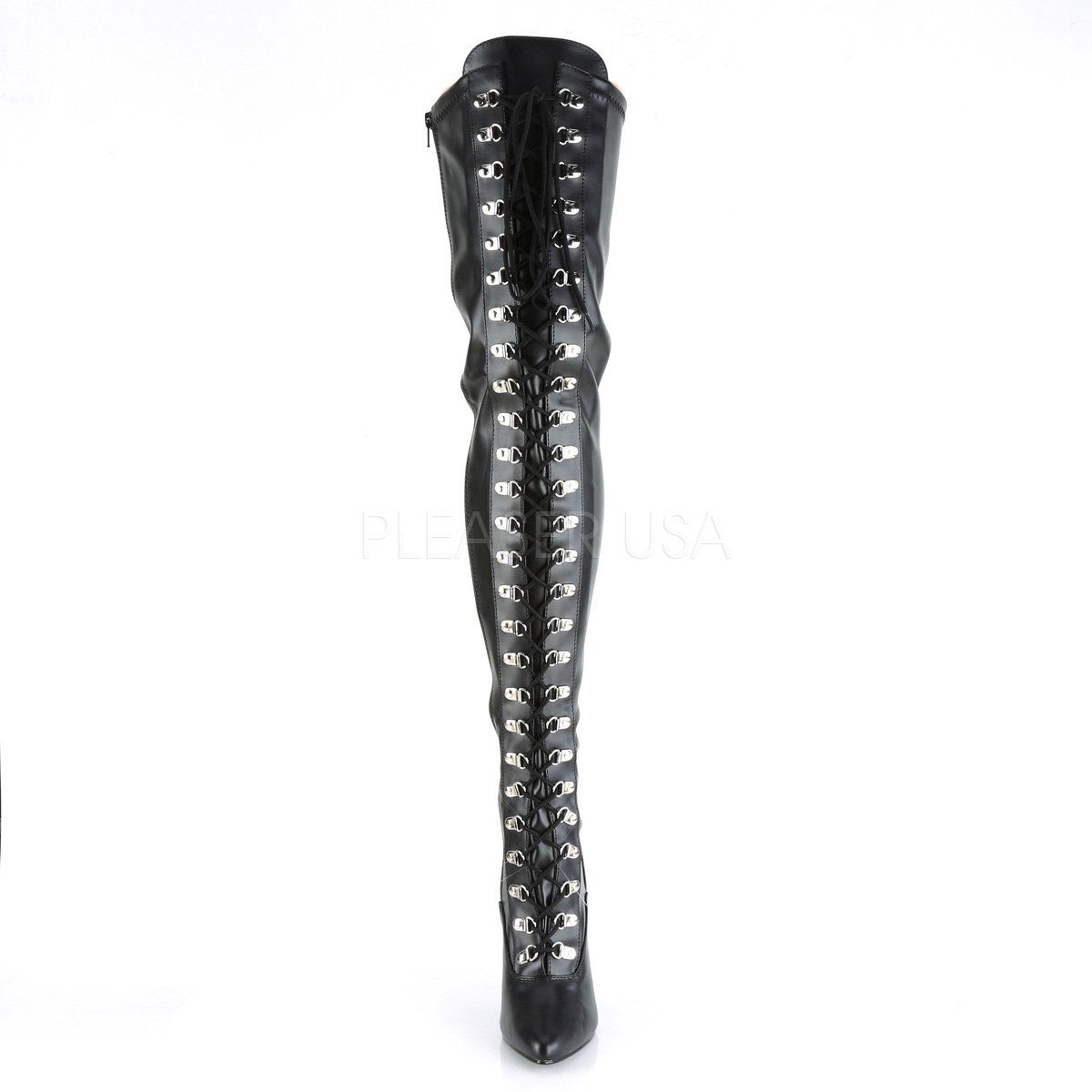 SEDUCE-3024 Black Stretch Faux Leather Thigh Boot Pleaser