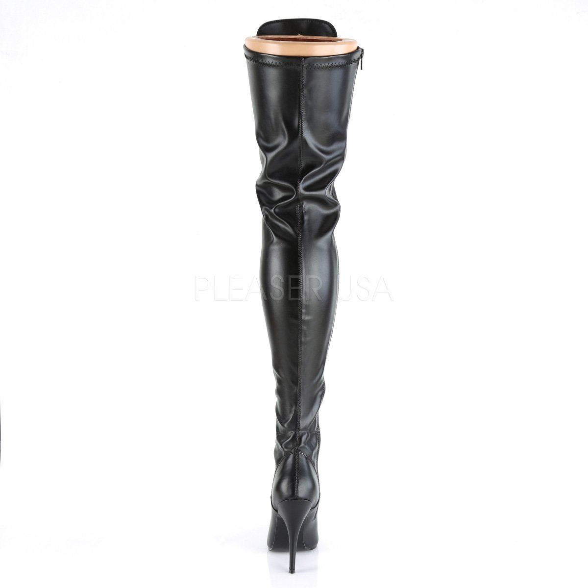 SEDUCE-3024 Black Stretch Faux Leather Thigh Boot Pleaser
