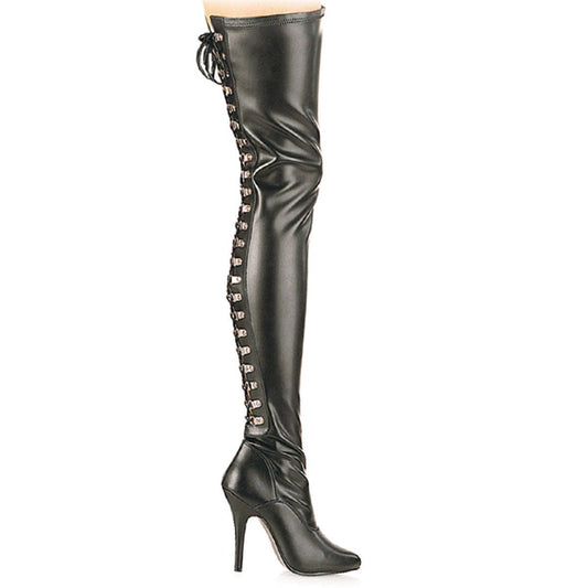 SEDUCE-3063 Black Stretch Faux Leather Thigh Boot Pleaser