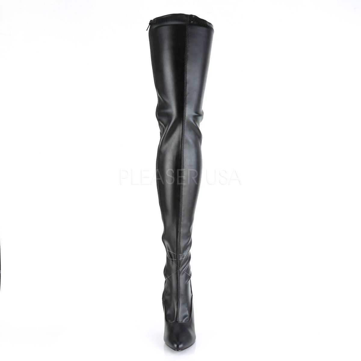 SEDUCE-3063 Black Stretch Faux Leather Thigh Boot Pleaser