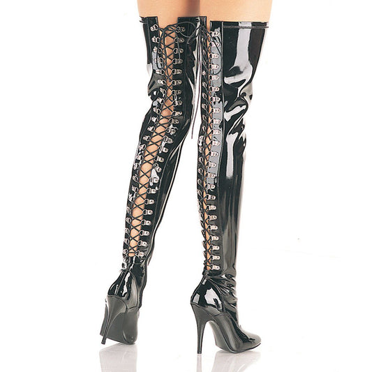 SEDUCE-3063 Black Stretch Patent Thigh Boot Pleaser