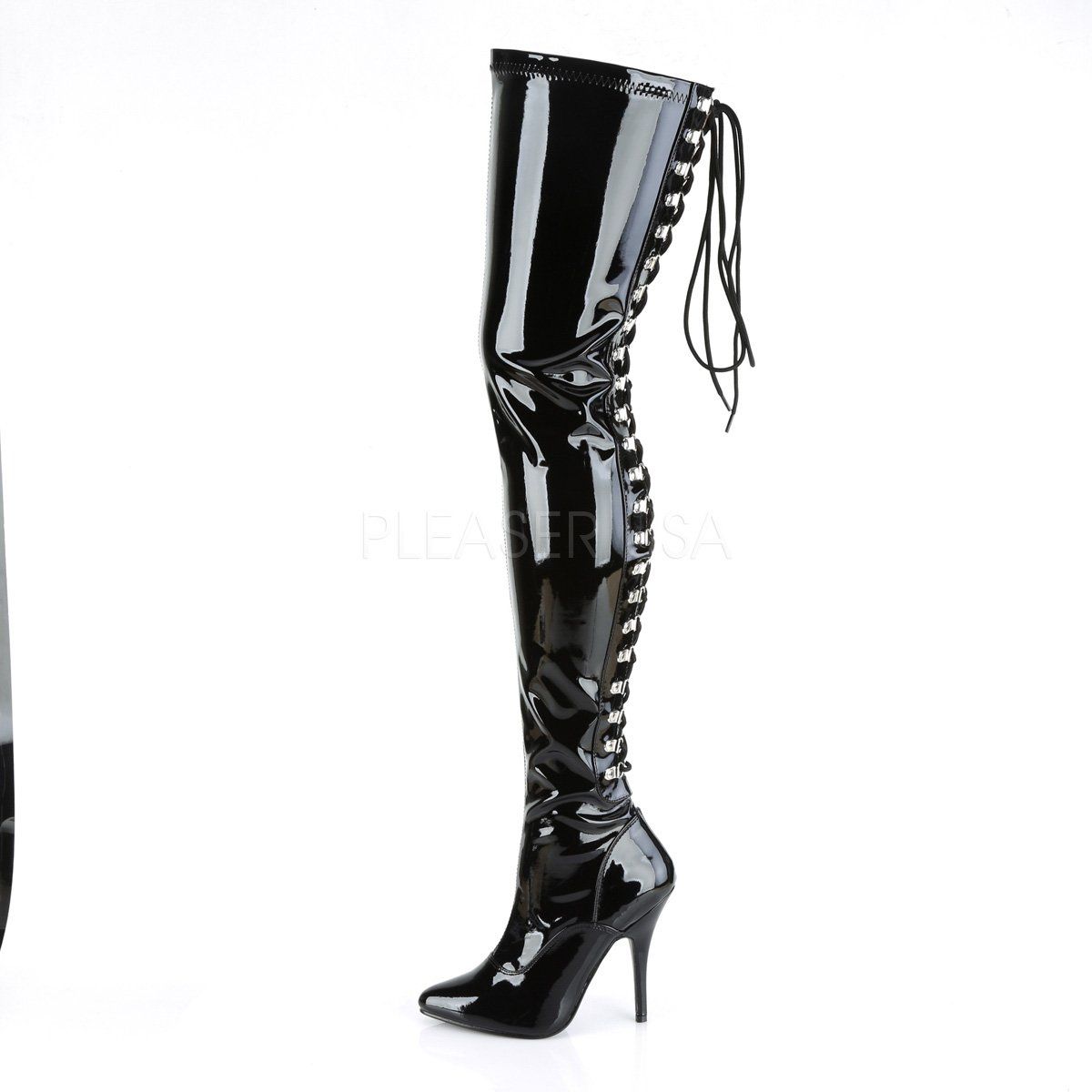 SEDUCE-3063 Black Stretch Patent Thigh Boot Pleaser