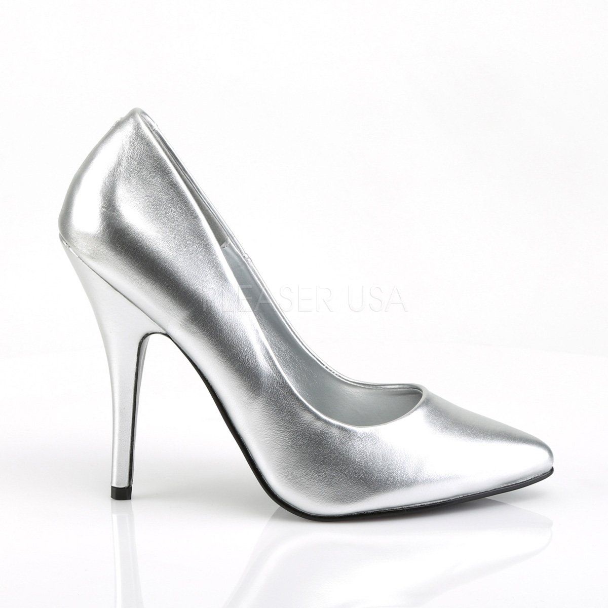 SEDUCE-420 Silver Faux Leather Pump Pleaser