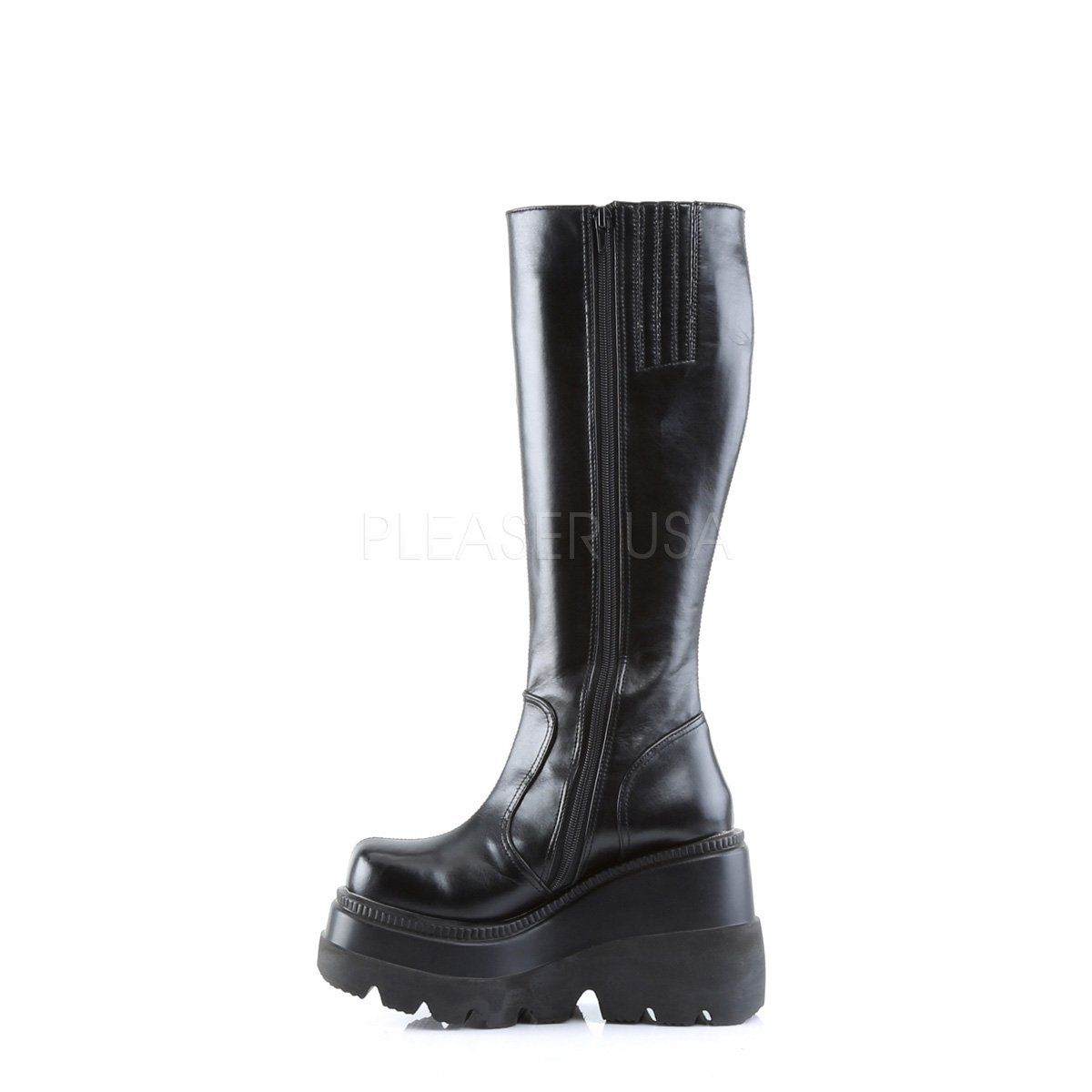 SHAKER-100 Black Vegan Leather Knee Boot Demonia