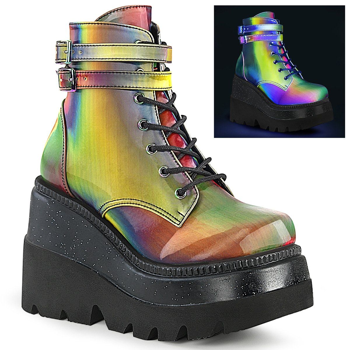 SHAKER-52 Grey Reflective Ankle Boot Demonia