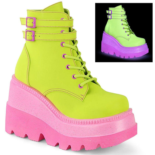 SHAKER-52 Lime Reflective Vegan Leather/Pink Boot Demonia