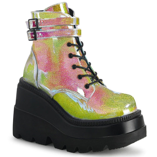 SHAKER-52 Pink Shifting Glitter Vegan Leather Ankle Boot Demonia